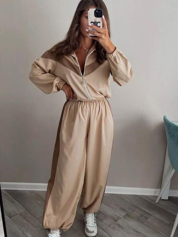 Women's Fashion Casual Color Matching Pullover Long Sleeve Sports Suit