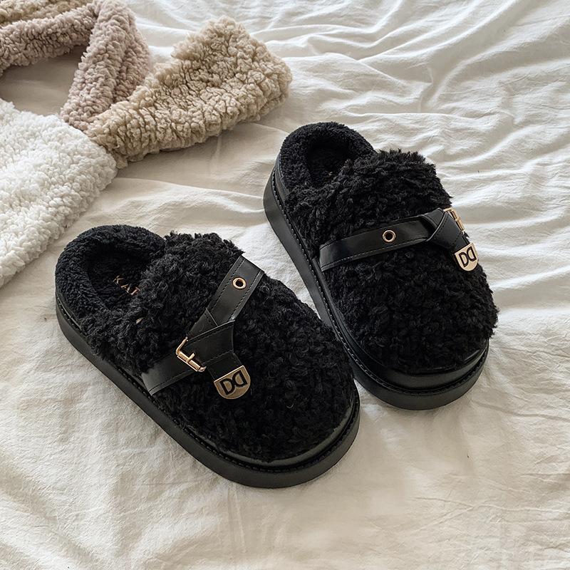 

Mao Mao slippers women s outer wear 2025 autumn and winter new small height increase thick bottom non-slip bag head cotton slippers women 41 чёрный