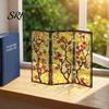 Colorful Folding Screen Mini Decorative Stained Glass Effect 3 Panel Divider Acrylic Desktop Office Desk Decoration Ornament for Home Living