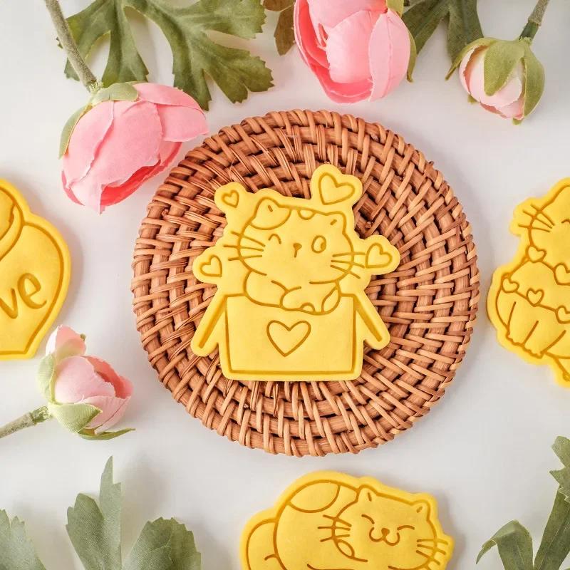 Valentine's Day Cookie Mold Cartoon Love Cat Biscuit Cutter Fondant Cake Decoration Cutting Mold Baking Tool for Wedding