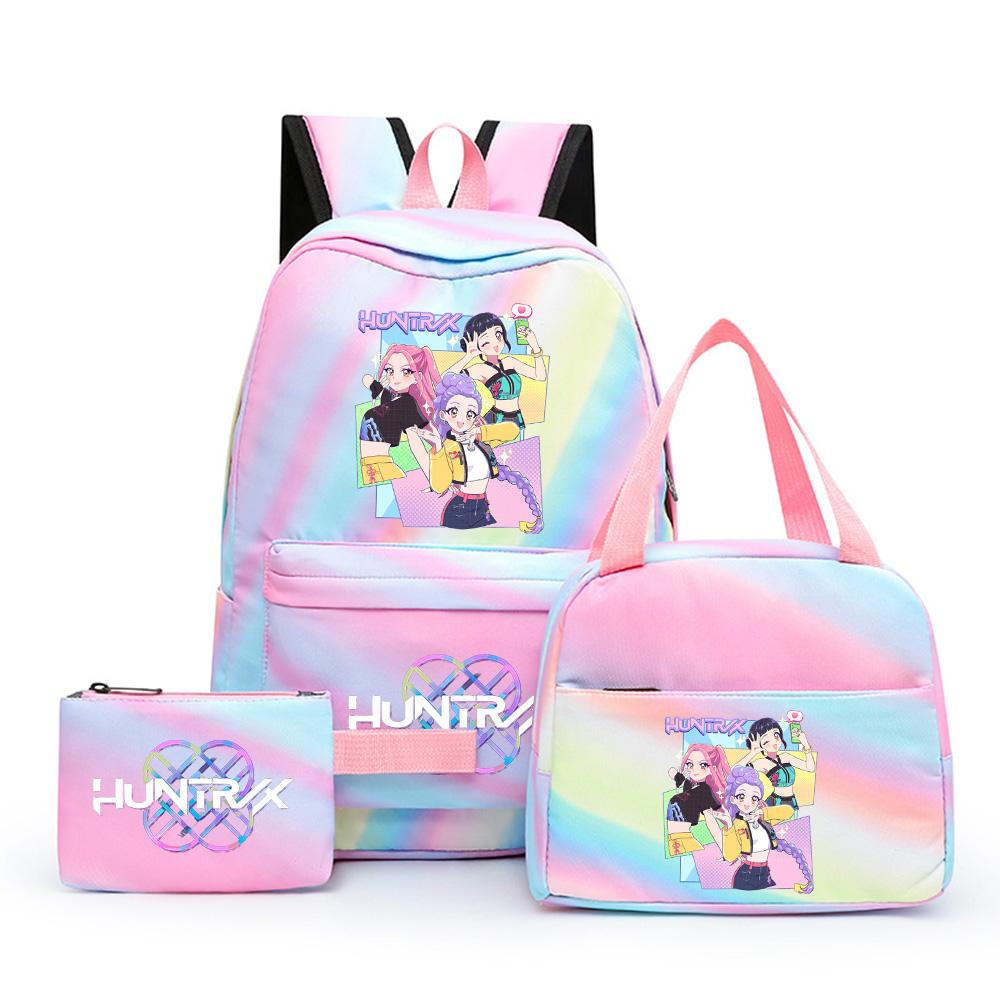 3 stk/sett Anime Søt Kpop Trykt Ryggsekk med Lunsjpose og Pennal for Tenåringsjente Gutt Bokveske Stor Kapasitet Reiseveske