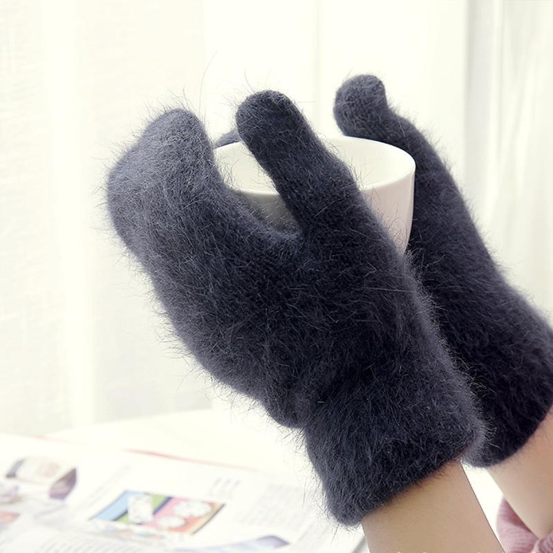 Women Winter Warm Cashmere Gloves Elastic Full Finger Mittens Soft Rabbit Fur Warm Plush Gloves Girls Knitted Riding Gloves
