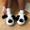 Cute Puppy Fluffy Drag Lady Winter Home Piled Thickened Non-slip Cartoon Soft Thick-soled Cotton Slippers