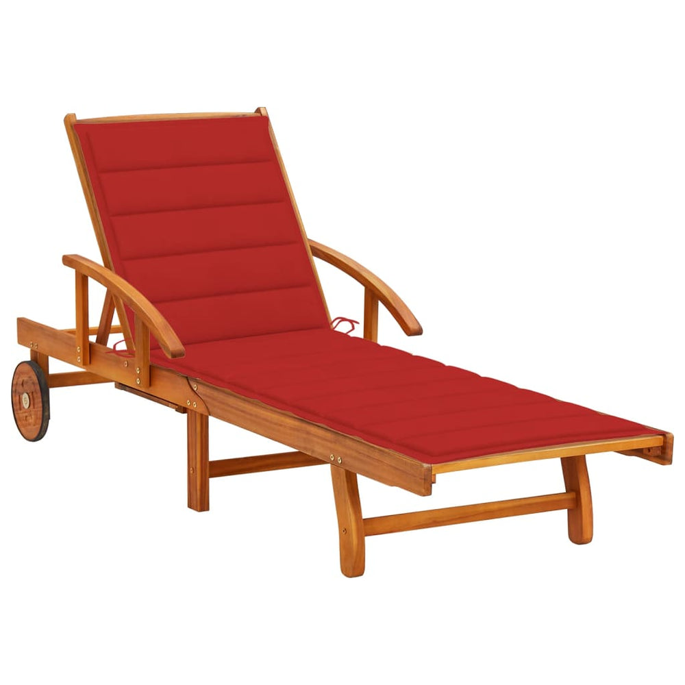 Garden Chaise Longue with Cushion Solid Acacia Wood