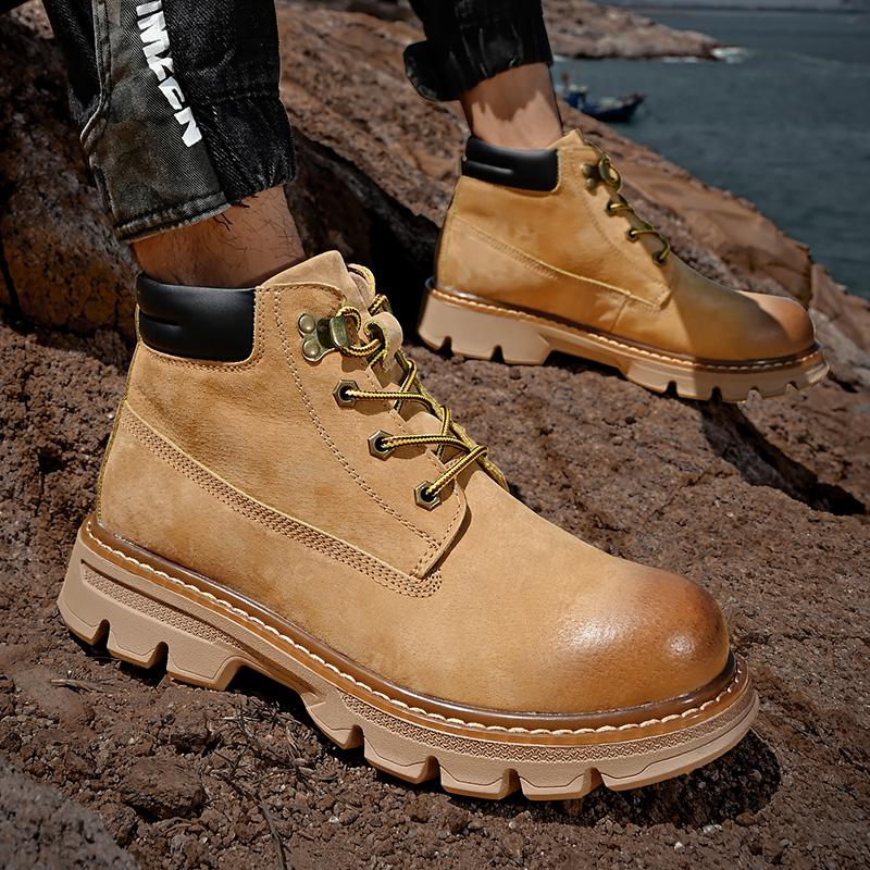 Outdoor Leather Mens Slip On Boots Platform Shoes Luxury Brand Men Winter Plush Snow Boots All-match Men Motocross Boots