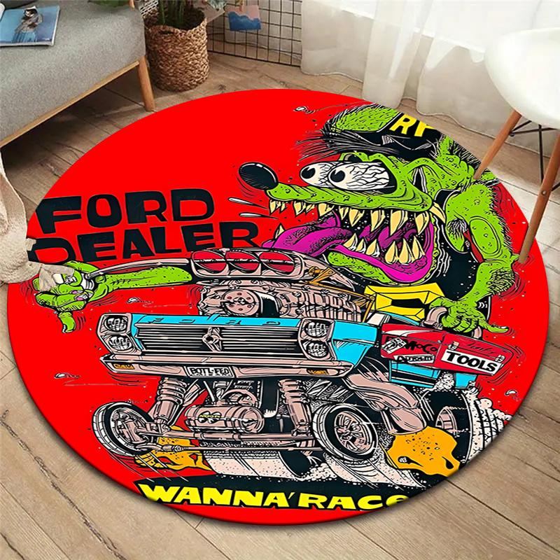 Rat Fink Round Area Rug,Carpet Rug for Living Room Bedroom Sofa Playroom Decor,Non-slip Floor Mat