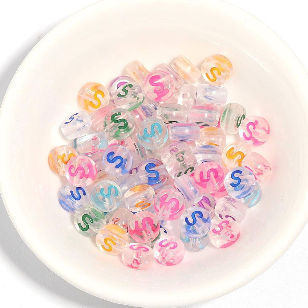 100Pcs Acrylic Flat Letter Beads Colored Alphabet Clear Round Loose Bead For Bracelet Necklace Charms Jewelry Making Accessories