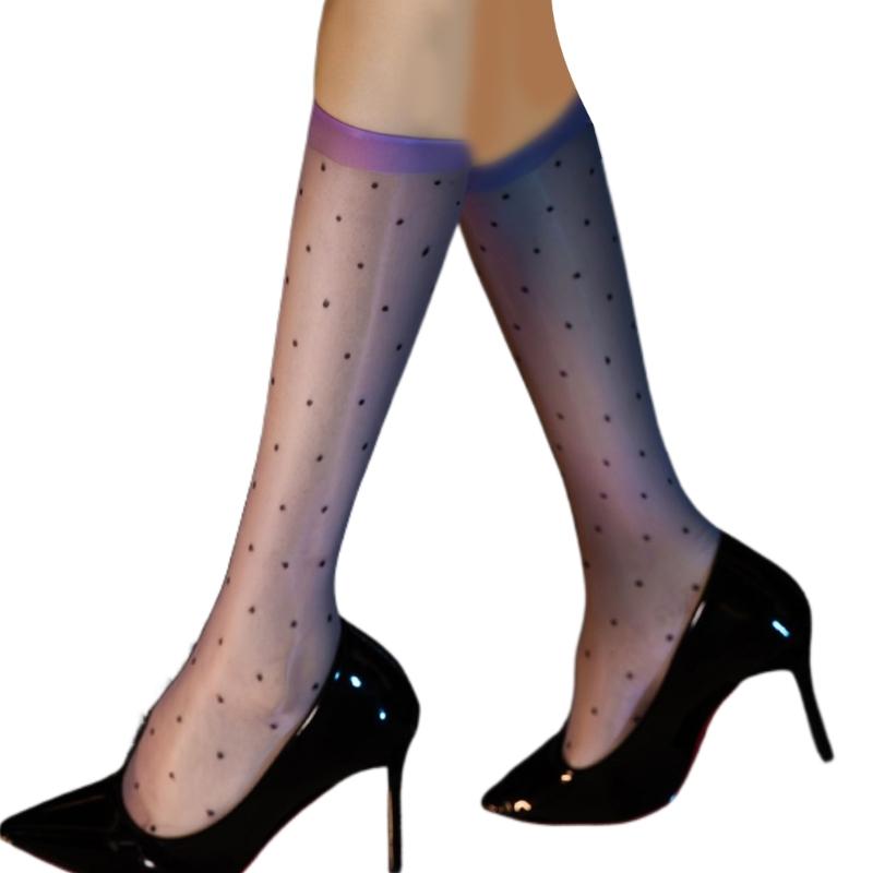 Vintage Dot Pattern Shimmery Silky Sheer Long Socks Fashionable Sexy Shinning Oil Stockings for Women Club Party Hosiery