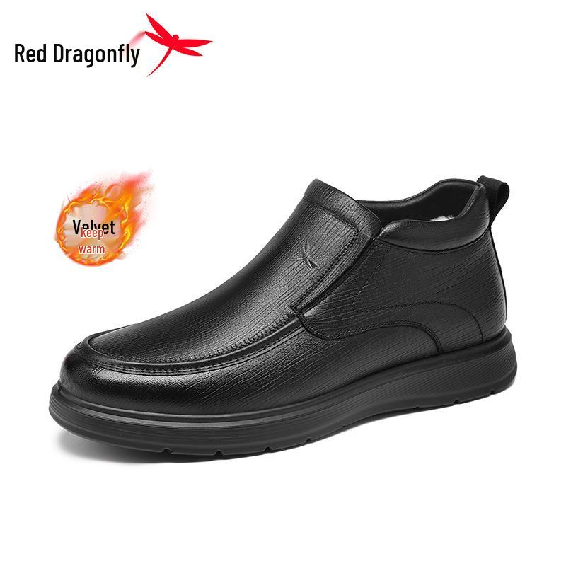 Red Dragonfly Men s High-Top Winter Leather Casual & Business Shoes - Genuine Sheepskin & Velvet, Cotton Lined. 38