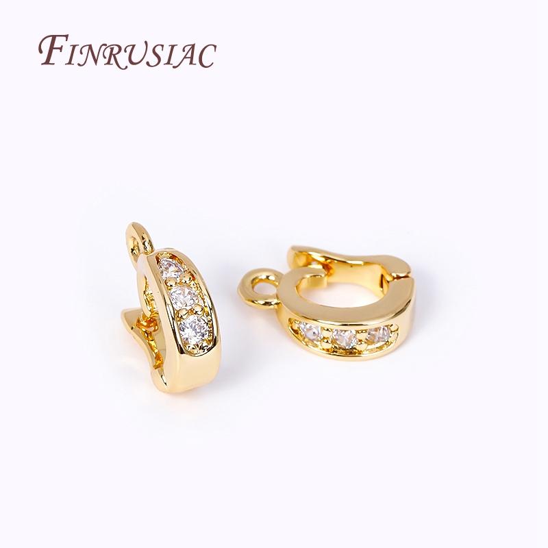 18K Gold Plated Pave Zircon Round Pendant Enhancer Brass Clips Bail Clasp Connectors For DIY Necklace Bracelet Jewelry Making