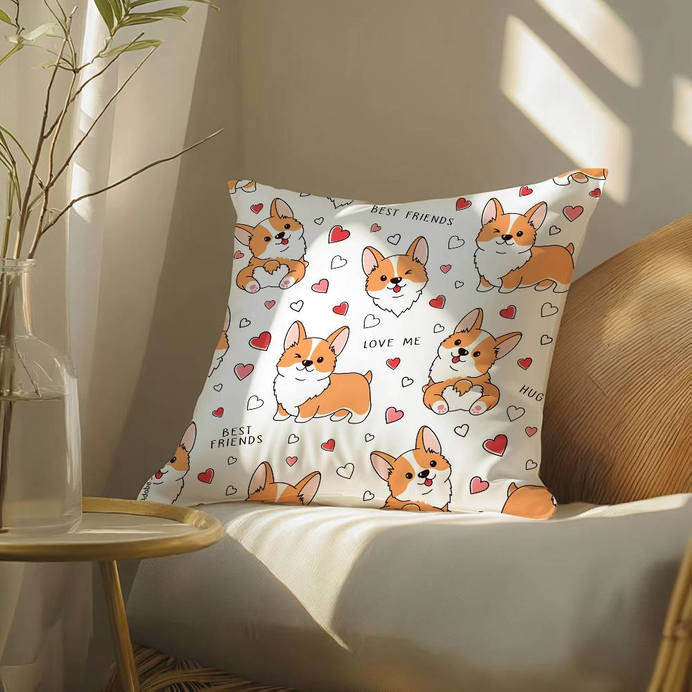 

Cartoon Cute Tech Dog Pillow Case Silky elegant Comfort Sofa Bed Invisible zipper Beach pillowcase 12x12Inch