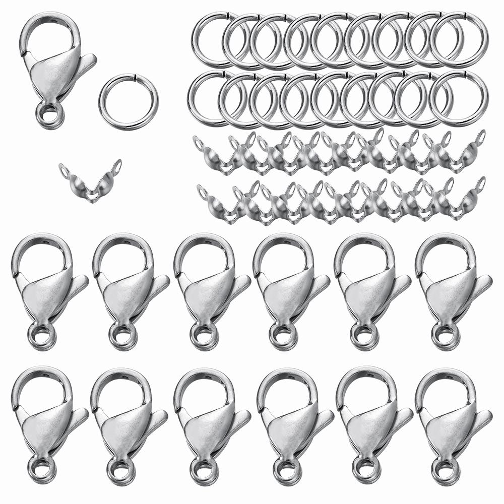 80Pcs/Set Stainless Steel Lobster Clasp Jump Rings Connectors Clasp Crimp End for Bracelet Necklace Chains DIY Jewelry Making