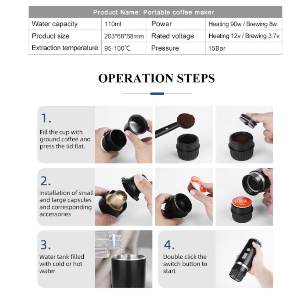 Draagbare volautomatische espressocapsule-koffiezetapparaat, grote en kleine capsule, koffiepoeder, universeel