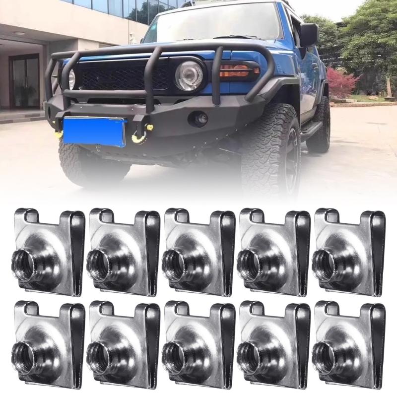 10pcs 6mm Nuts Bumper License Plate Mounting U Type Clips Number Plate Fixed Buckle Easy Installation