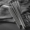 Reusable Stainless Steel Straws Eco Friendly Metal Drinking Straw Set Long Silver Bent Straight Straws Bar Cocktail Accessories