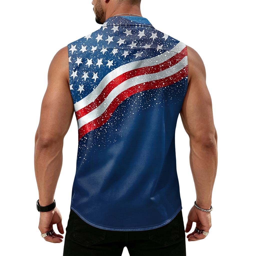 Men's Workwear Lapel Button-Down Vest Shirt - Lightweight Sleeveless Top