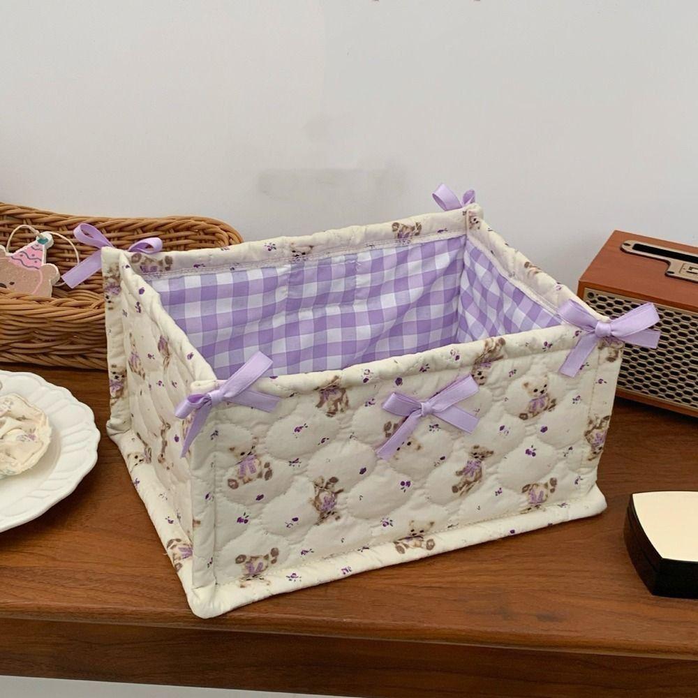 Cotton Quilted Storage Basket Ins Style Sundries Organizing Bag Desktop Storage Basket  Student