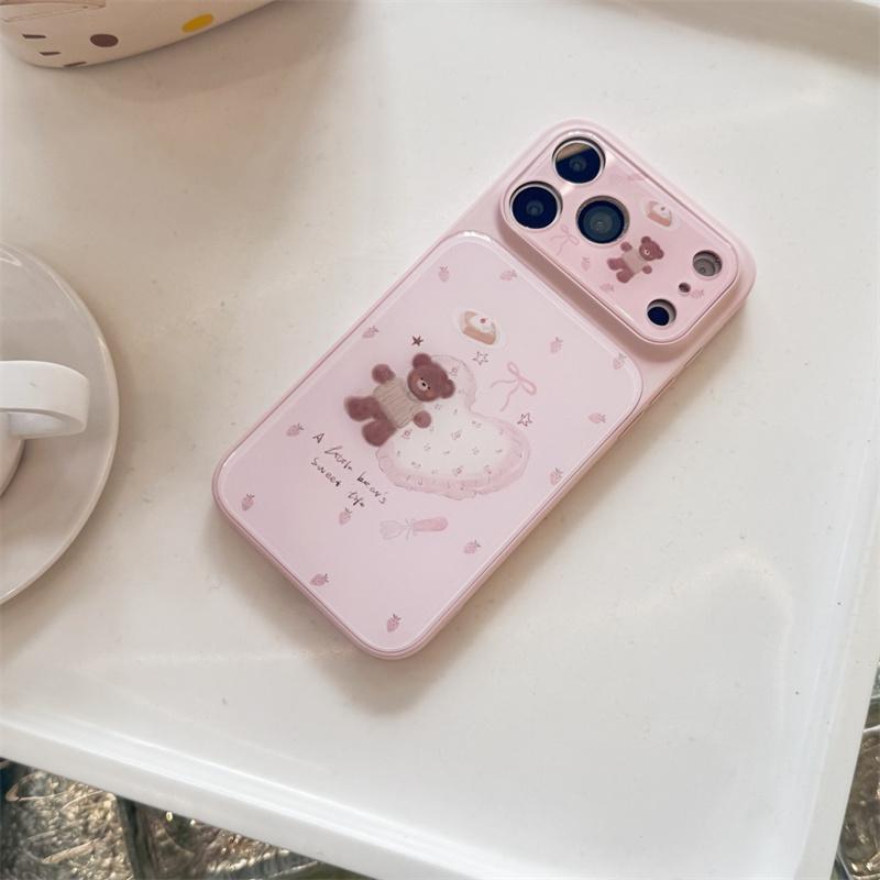 Cute Pink Heart Bear Phone Case For iPhone 17 16 15 Pro Max Sweet Strawberry Dessert Cartoon Aesthetic Shockproof Cover