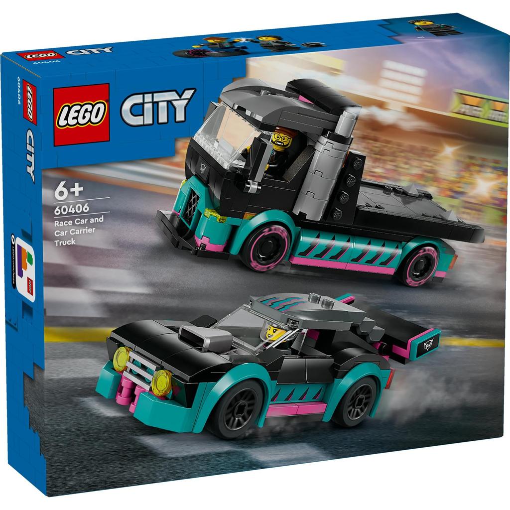 LEGO City Race Car and Transporter Toy Birthday Present Block Educational Boys Girls Children 6 Years Old 7 Years Old 8 Years Old 9 Years Old Vehicle