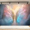 2D Magical Pastel Angel Wings Wall Tapestry, Sparkling Fantasy Feather Scene Backdrop for Living Room