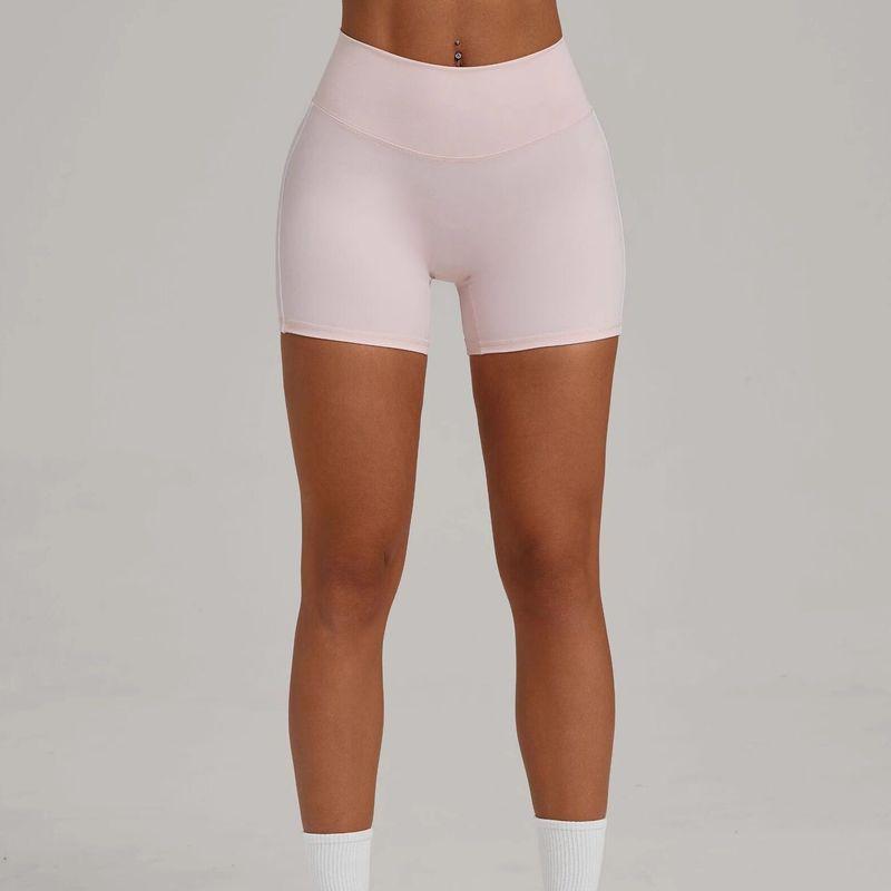 Fashion Nude Feel Patchwork Brushed Shorts High Waist Slimming and Tight Sports Running Belly Contracting Hip Raise Fitness Pants Can Be Outwear