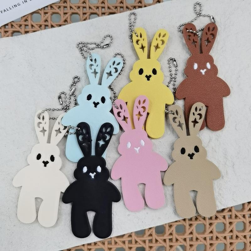 Leather Rabbit Car Keyring Bag Pendant Handmade Charm Personalized Trendy Girl Gift Bag Accessories