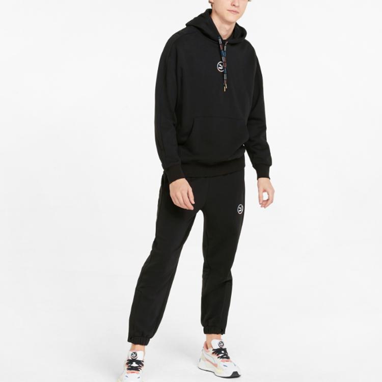 Puma Logo Print Cotton Drawstring Hoodie Unisex Hoodie Black 535374-01