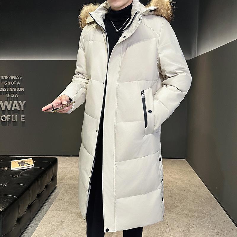 

Пуховик мужской средней и длинной длины выше колена зимняя новая большая меховая куртка с капюшоном M белый