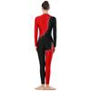 S-3XL Women‘s Dance Bodysuit Sparkly Rhinestones Long Sleeve Pants Back Zipper Color Block Full Coverage Unitard for Skating Ballet