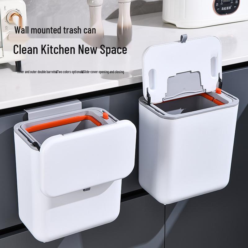 Wall-Mounted Kitchen Waste Bin with Lid - Ideal for Food Waste, Living Room, Bathroom, or Hanging Storage.