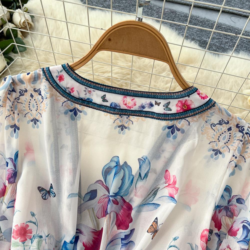 Palace Floral Maxi Dress Women Summer Holiday Chiffon Long Dresses Shirt 2026 Spring Long Sleeve Single Breasted Party Dress