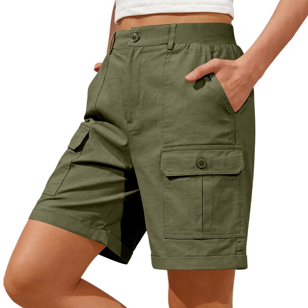 Hiking Shorts For Women Lightweight Elastic Waist Knee Length Cargo Shorts Golf Casual Summer Bermuda Shorts