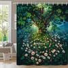Enchanted Forest Print Waterproof Shower Curtain, Lush Greenery & Wildflowers Design High-End Toilet Partition Curtain