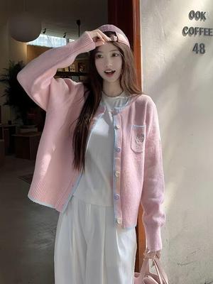 Korean Style Long Sleeve Knitted Cardigan for Women - 2025 Soft, Sweet Age-Reducing Outerwear