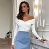 Tossy V-Neck Summer Patchwork T-shirt Cropped Top For Women Fashion Mesh Long Sleeve Sexy Off-Shoulder Female Y2k Top Tee