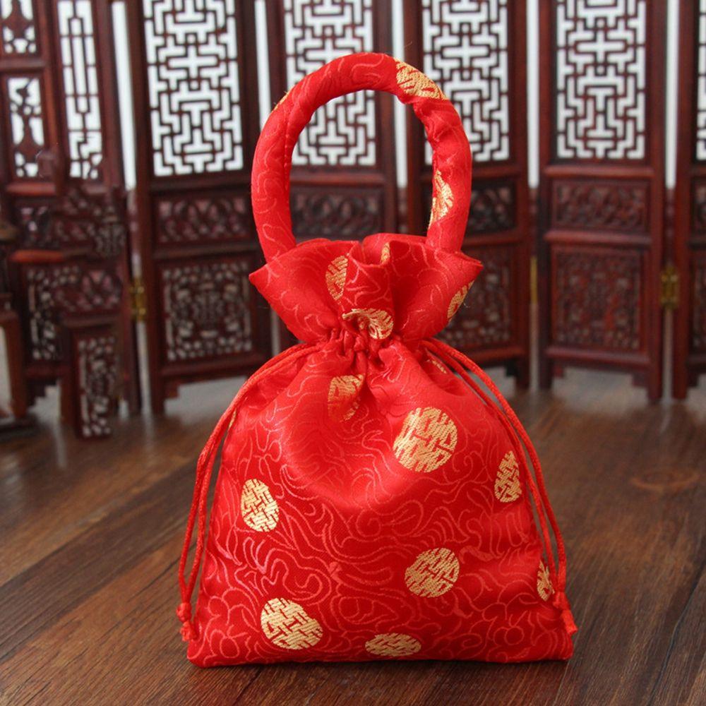 Chinese Knot Wedding Bride and Groom Brocade Handle Bag Wedding-favor Gift Package Bag Candy Bag