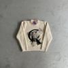 Mens Streetwear Knit Cardigan With Embroidered Letter Stand Collar Zip-Up Sweater Loose Fit