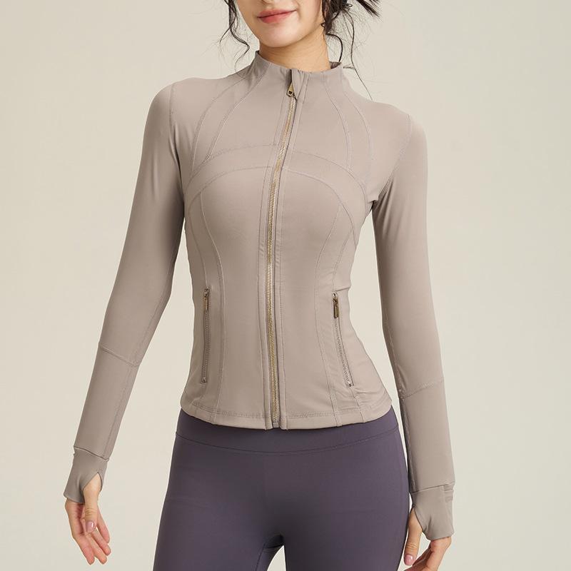 Sports cardigan women's nude fitness clothes stand-up collar long-sleeved jacket shapewear running tights slim yoga clothes