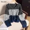 Women's Houndstooth V-Neck Loose Casual Sweater