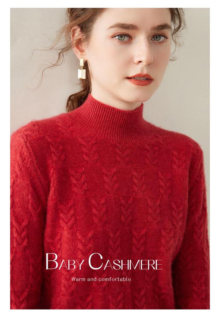 Women's Lazy Style Wheat Ear Cashmere Sweater - Autumn/Winter Solid Color Half-High Neck Knitwear
