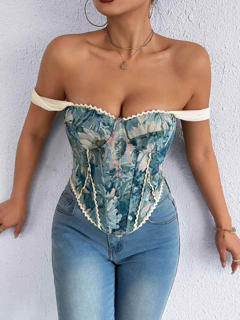 Trending Retro French Jacquard Strapless Corset Vest