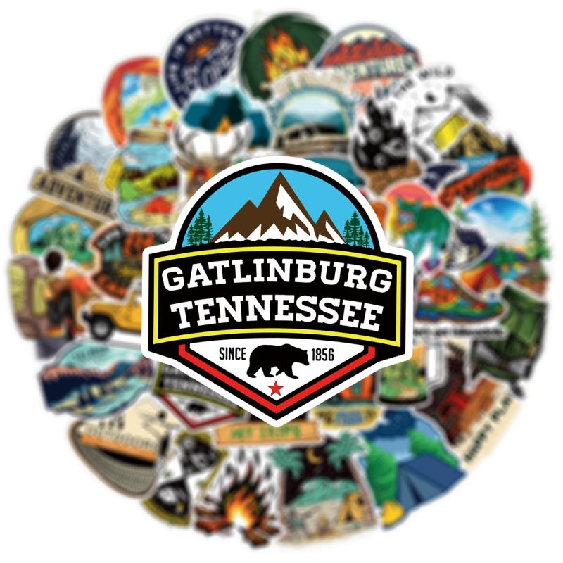Forest Camping Stickers Cartoon Hiking Outdoor Scenery Decals for Laptop Luggage DIY Decoration 50pcs Set