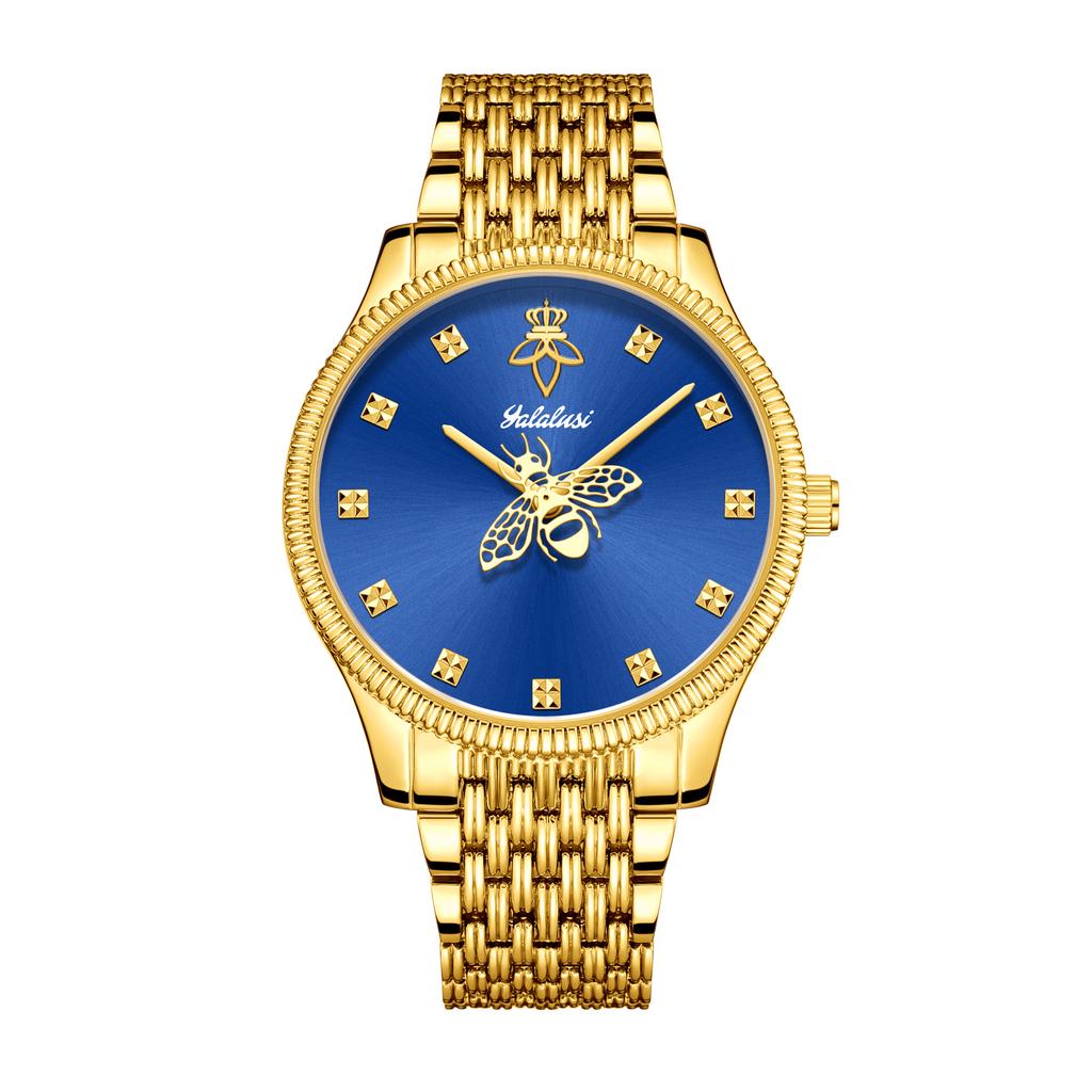 YaLaLuSi Brand Elegant Women's Quartz Watch Simple Sun Patterned Case Temperament Gorgeous Gold Gift Box Set Ladies Gift