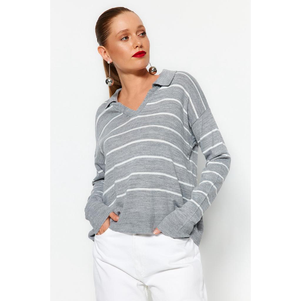 Navy Blue Striped Knitwear Sweater Twoaw22kz0735