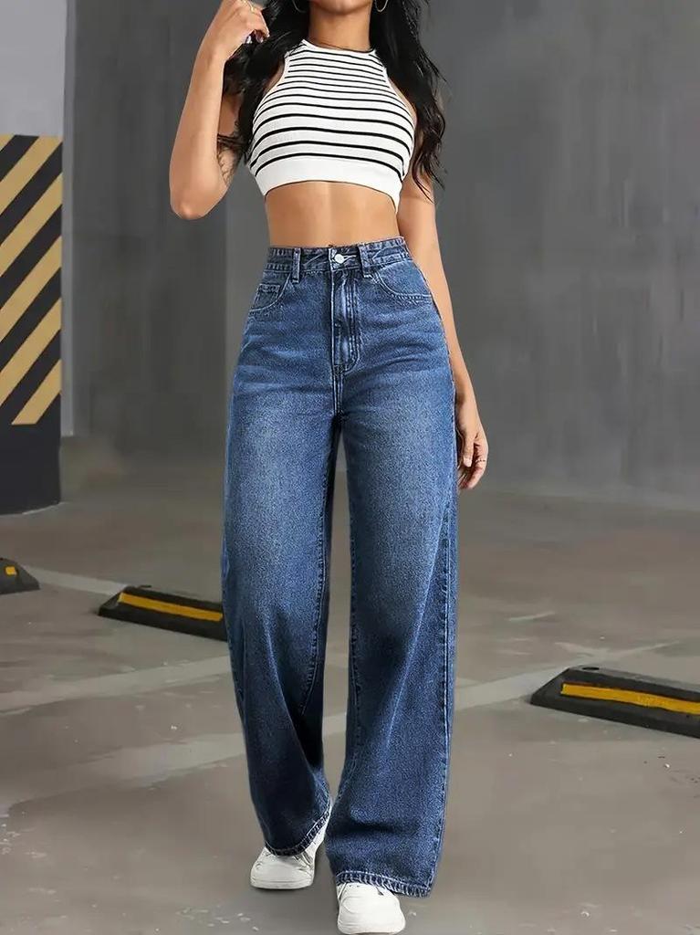 2025 Autumn/Winter Women’s High-Waisted Straight Denim Pants