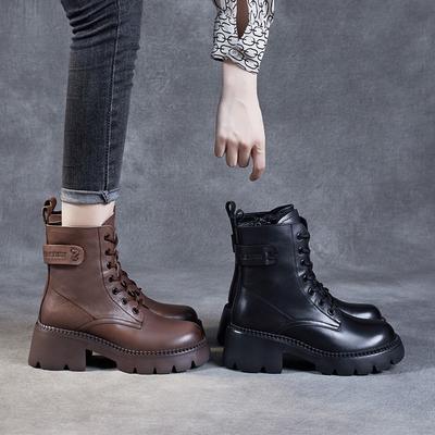 Platform Martin Boots Women's Spring and Autumn Boots Leather High Heel Small Short Boots