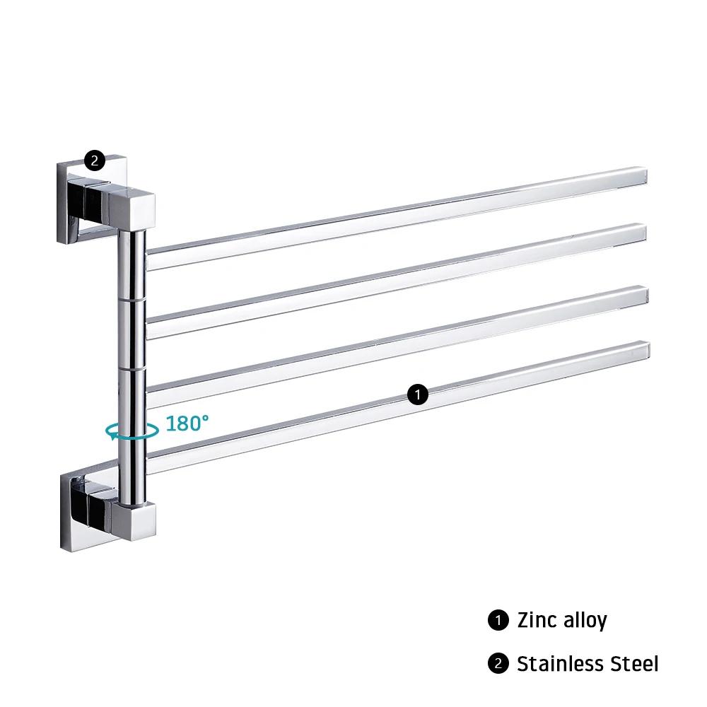 Stainless Steel Swivel Towel Bar Space Saving Wall-Mounted 2/4 Arm Rotatable Towel Storage Holder for Home Kitchen Bathroom