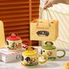 Cartoon cute dog mug with lid gift box set mug household water cup high value large capacity ceramic