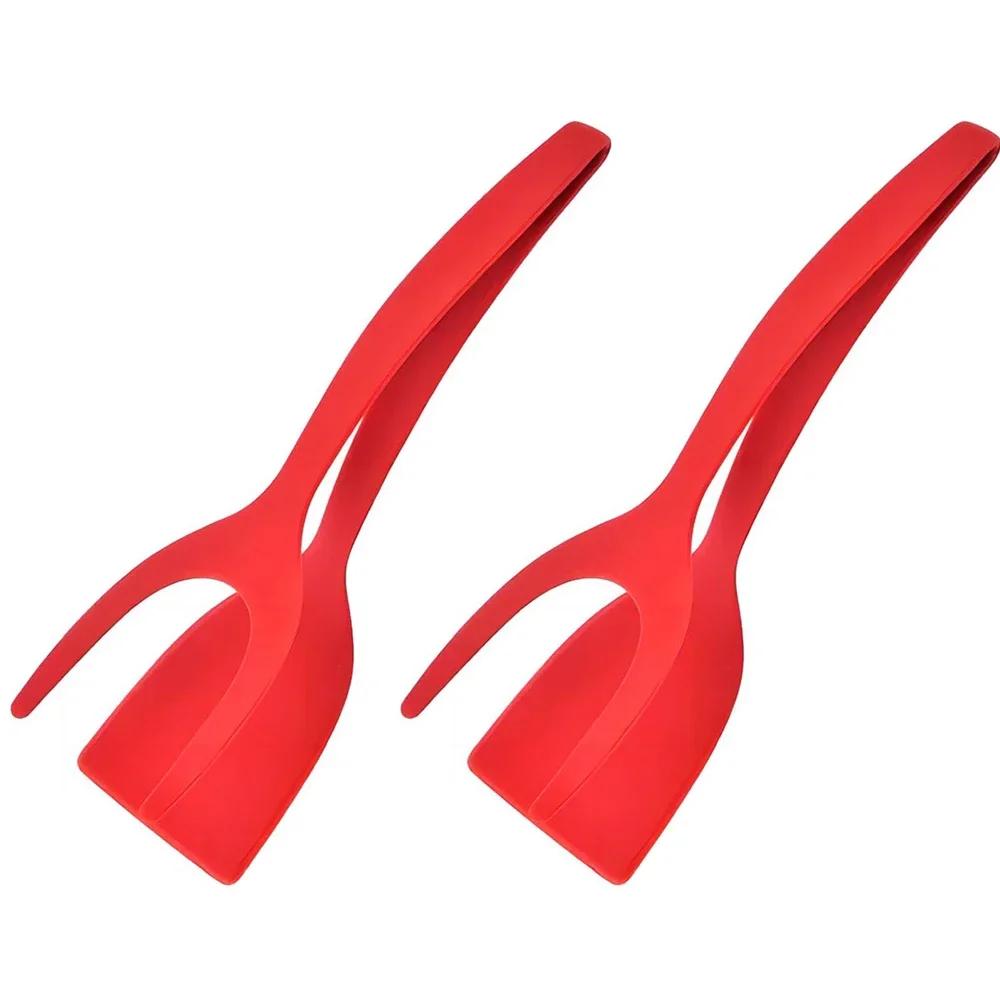 New 2 In 1 Grip Flip Spatula Tongs Egg Flipper Spatula Nylon Non Stick Coating Pancake Fish French Toast Omelet Making Tool