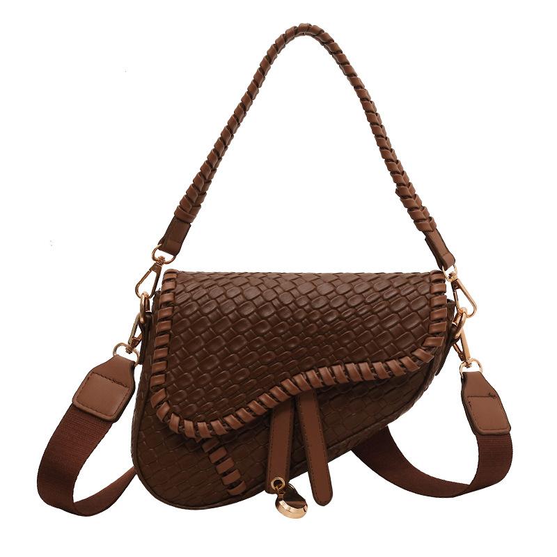 Women's Bag Light Luxury Brand 2025 Autumn New Shoulder Saddle Bag Trendy Fashion Woven Retro Women's Bag Messenger Bag
